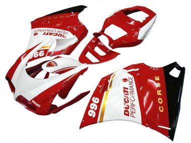 Carénages Moto Ducati 996 1993-2005 - Blanc Rouge Or Noir Brillant Corse Performance