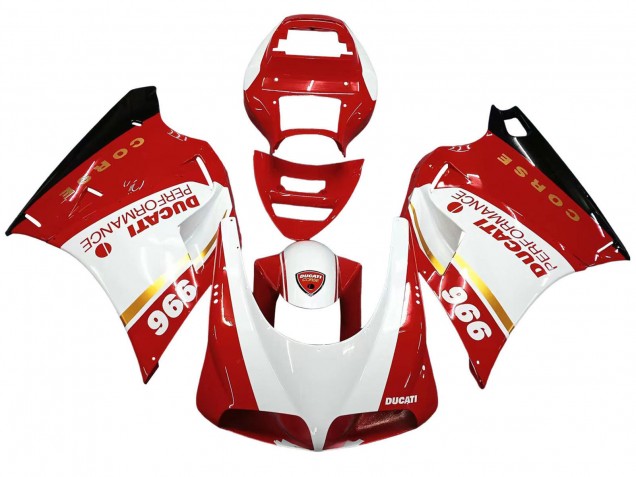 Carénages Moto Ducati 996 1993-2005 - Blanc Rouge Or Noir Brillant Corse Performance