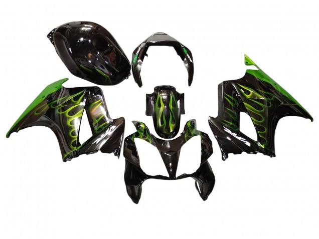Carénages Moto Honda VFR 800 2002-2013 - Noir Brillant Vert Flamme