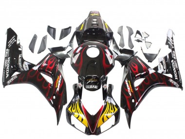 Carénages Moto Honda CBR1000RR 2006-2007 - Noir Brillant Jaune Rouge Flamme