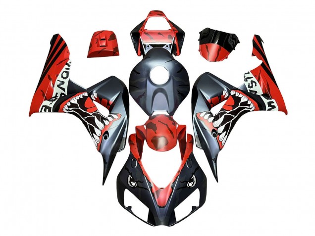 Carénages Moto Honda CBR1000RR 2006-2007 - Rouge Noir Mat Monstre Requin