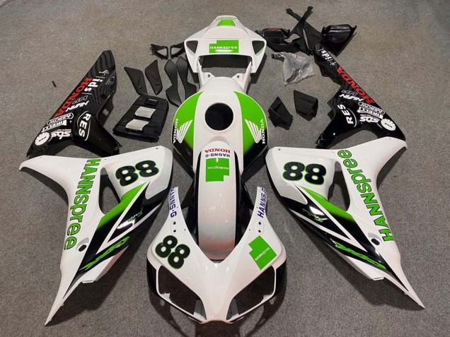Carénages Moto Honda CBR1000RR 2006-2007 - Blanc Vert Noir Brillant Hannspree 88
