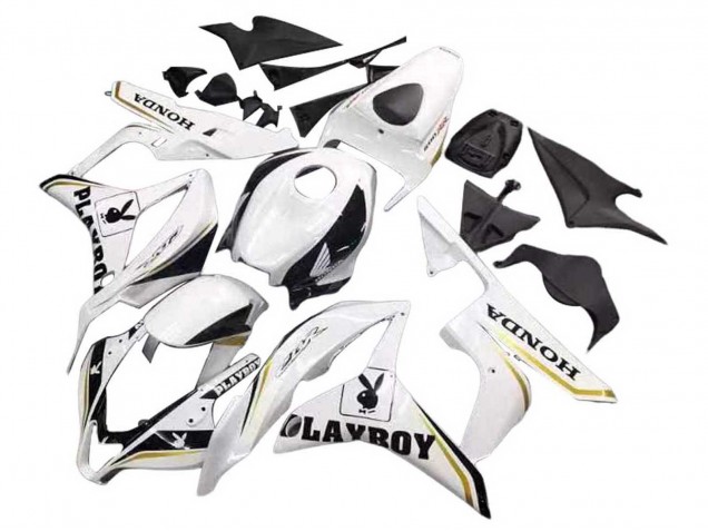 Carénage Moto Honda CBR600RR 2007-2008 - Blanc Or Noir Brillant Playboy