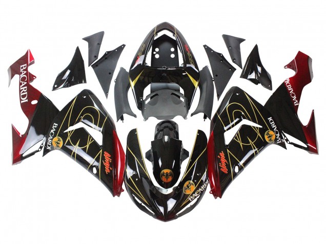 Carénages Moto Kawasaki ZX10R 2006-2007 - Noir Rouge Or BACARDI