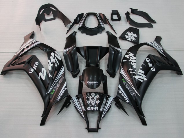 Carénages Moto Kawasaki ZX10R 2011-2015 - Noir Brillant Blanc Elf Neige Décalque