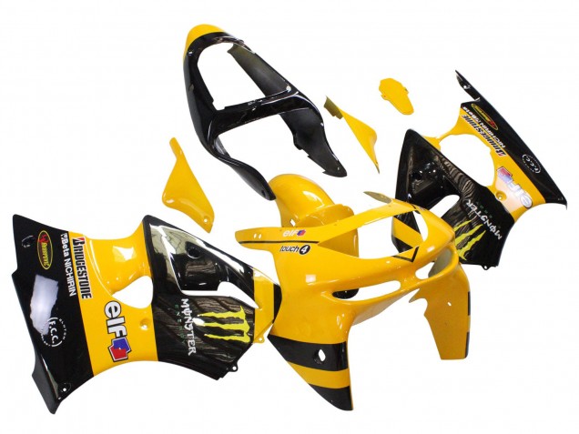 Carénages Moto Kawasaki ZX6R 1998-1999 - Jaune Noir Monstre Elf Bridgestone