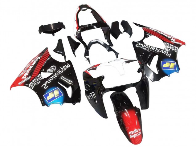Carénages Moto Kawasaki ZX6R 2000-2002 - Noir Brillant Rouge Bleu Rouge PlayStation 2