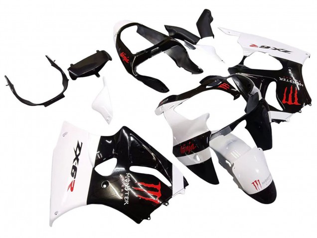 Carénages Moto Kawasaki ZX6R 2000-2002 - Blanc Noir Rouge Monstre