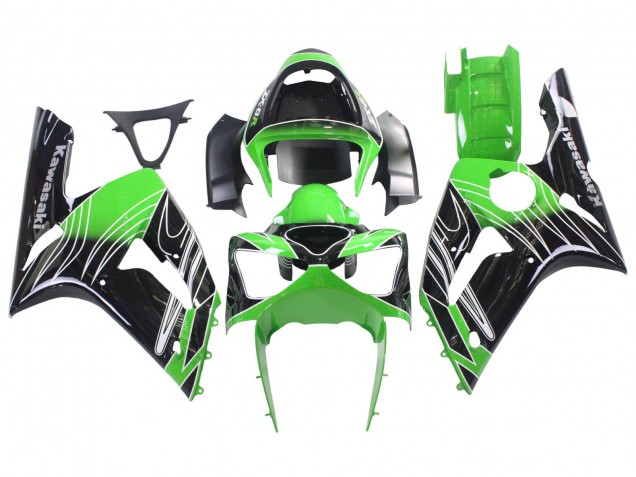 Carénages Moto Kawasaki ZX6R 2003-2004 - Vert Blanc Noir