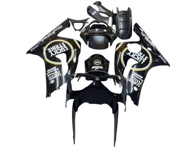 Carénages Moto Kawasaki ZX6R 2003-2004 - Noir Brillant Blanc Motul Lucky Strike