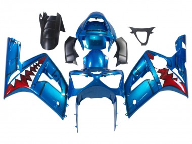Carénages Moto Kawasaki ZX6R 2003-2004 - Bleu Blanc Rouge Requin