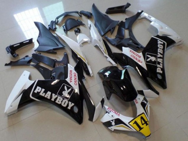 Carénages Moto Honda CBR500R 2013-2015 - Blanc Jaune Noir Brillant Playboy 14
