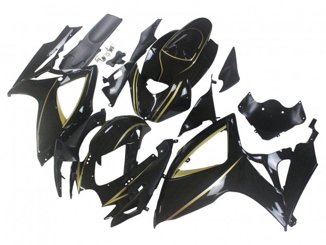 Carénages Moto Suzuki GSXR 600 / GSXR 750 2006-2007 - Noir Brillant Or Bande