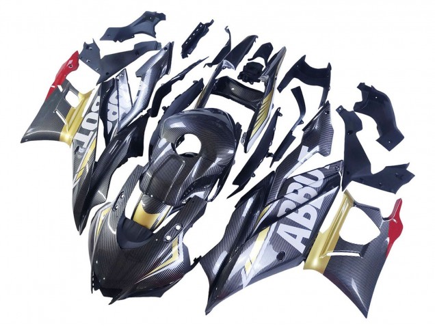 Carénages Moto Yamaha YZF R3/R25 2022-2024 - Noir Fibre de Carbone Style Or Rouge ABBOT