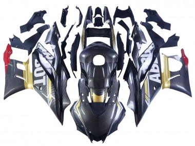 Carénages Moto Yamaha YZF R3/R25 2022-2024 - Noir Fibre de Carbone Style Or Rouge ABBOT