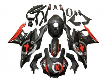 Carénages Moto Yamaha YZF R3/R25 2022-2024 - Noir Fibre de Carbone Style Rouge Argent