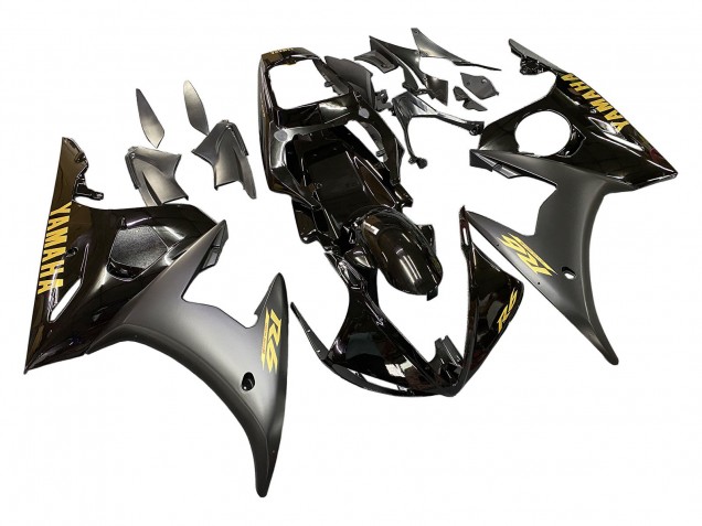 Carénages Moto Yamaha YZF R6S 2006-2009 - Noir Brillant Noir Mat Or Décalque