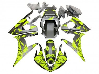 Carénages Moto Yamaha YZF R6 2003-2004 - Vert Néon Noir Mat Geometric