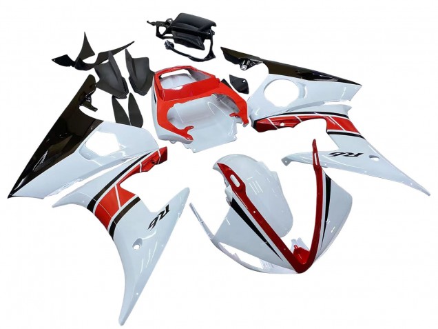 Carénages Moto Yamaha YZF R6S 2006-2009 - Blanc Rouge Noir Brillant