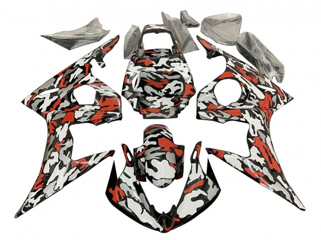 Carénages Moto Yamaha YZF R6S 2006-2009 - Noir Rouge Gris Camouflage
