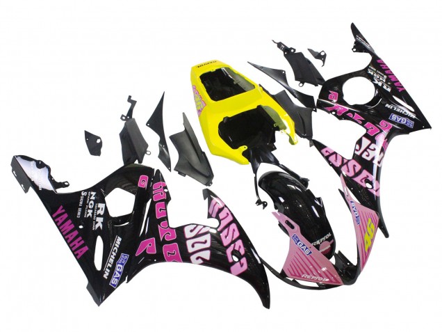 Carénages Moto Yamaha YZF 600 R6 2005 - Noir Rose Jaune Repsol 46
