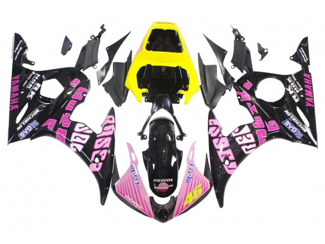 Carénages Moto Yamaha YZF 600 R6 2005 - Noir Rose Jaune Repsol 46