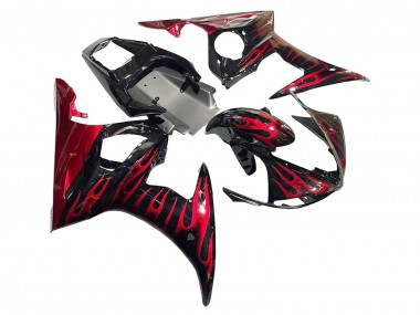 Carénages Moto Yamaha YZF 600 R6 2005 - Noir Rouge Flamme