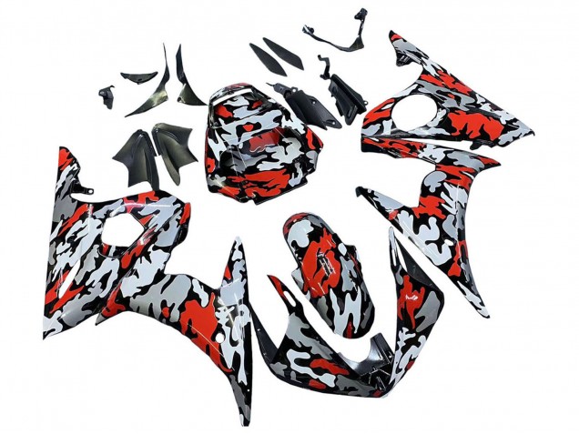 Carénages Moto Yamaha YZF 600 R6 2005 - Noir Rouge Gris Camouflage