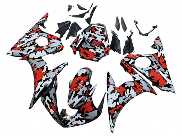 Carénages Moto Yamaha YZF 600 R6 2005 - Noir Rouge Gris Camouflage