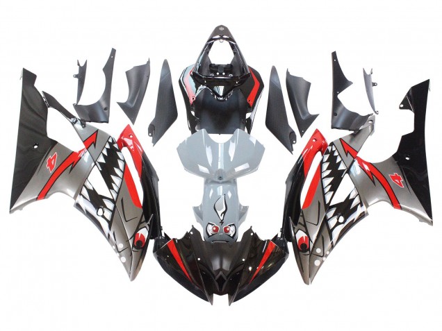 Carénages Moto Yamaha YZF 600 R6 2008-2016 - Argent Noir Rouge Requin 4