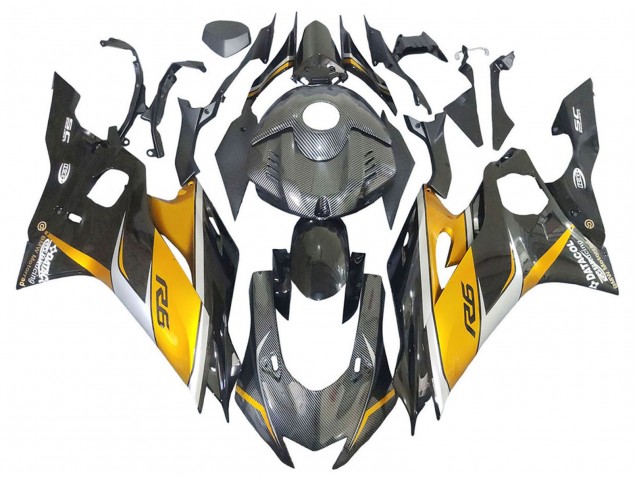 Carénages Moto Yamaha YZF 600 R6 2017-2023 - Or Noir Fibre de Carbone