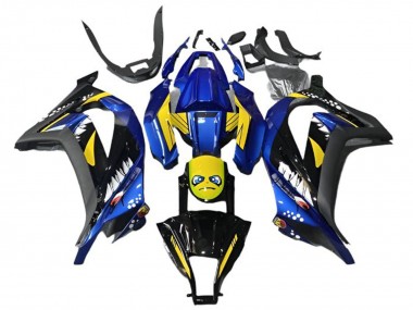 Carénages Moto Kawasaki EX300 2013-2024 - Bleu Jaune Noir Requin