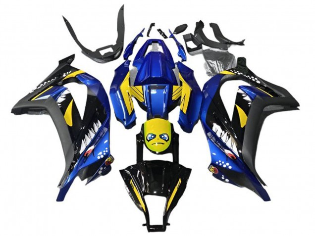 Carénages Moto Kawasaki EX300 2013-2024 - Bleu Jaune Noir Requin