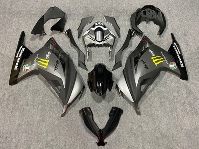 Carénages Moto Kawasaki EX300 2013-2024 - Gris Mat Noir Jaune Monstre
