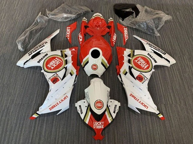 Carénages Moto Kawasaki EX300 2013-2024 - Blanc Rouge Lucky Strike