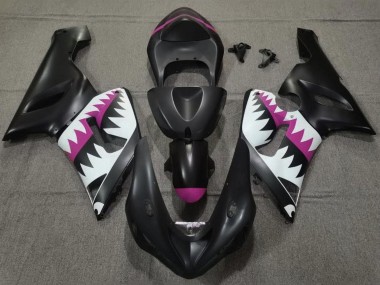 Carénages Moto Kawasaki ZX6R 2005-2006 - Noir Mat Blanc Rose Requin