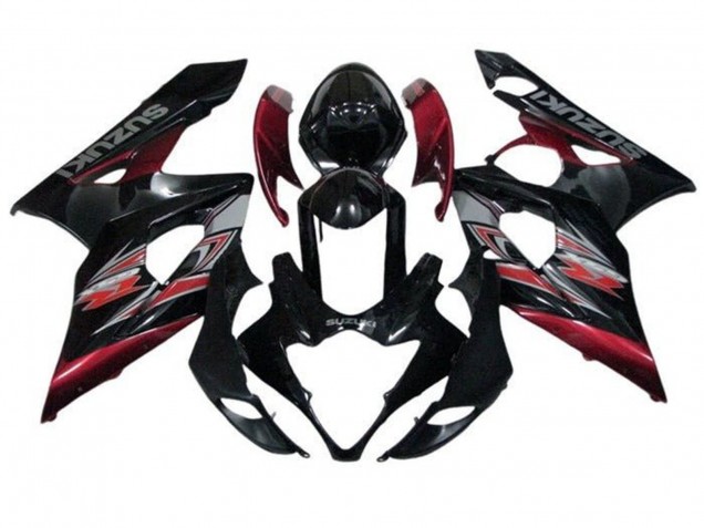 Carénages Moto Suzuki GSXR 1000 2005-2006 - Noir Brillant Rouge Argent