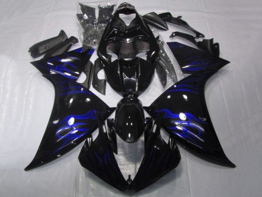 Carénages Moto Yamaha YZF 1000 R1 2009-2011 - Noir Brillant Bleu Flamme