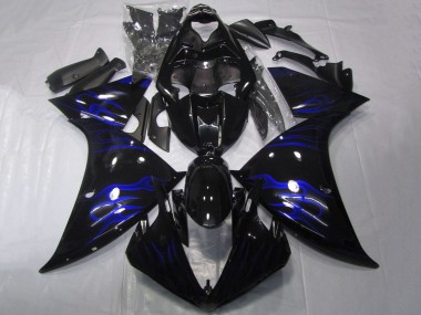 Carénages Moto Yamaha YZF 1000 R1 2012-2014 - Noir Brillant Bleu Flamme