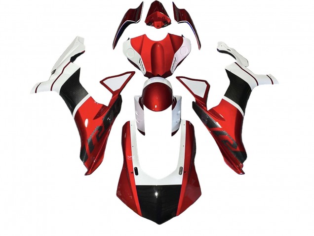 Carénages Moto Yamaha YZF 1000 R1 2020-2025 - Blanc Rouge Fausse Fibre de Carbone