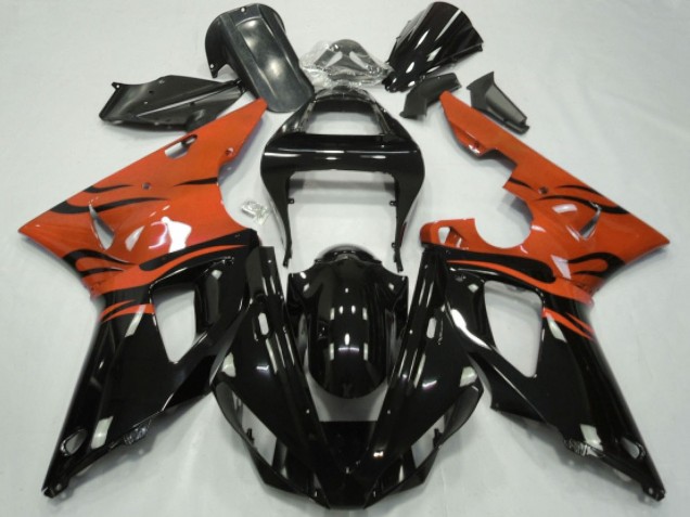 Carénages Moto Yamaha YZF 1000 R1 2000-2001 - Orange Noir Brillant Flamme