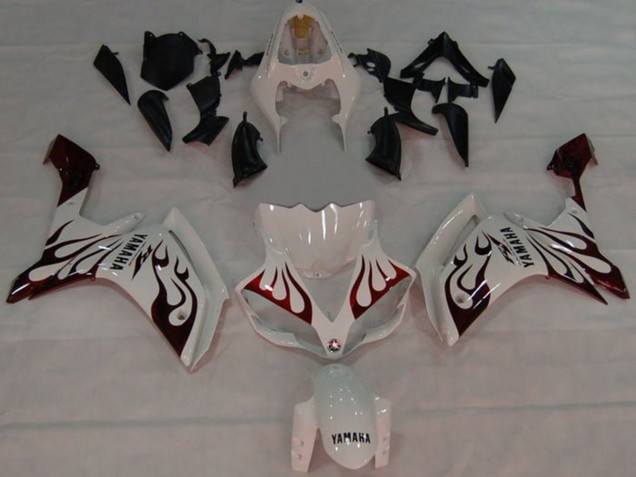 Carénages Moto Yamaha YZF 1000 R1 2007-2008 - Blanc Rouge Noir Flamme