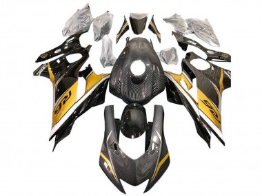 Carénages Moto Yamaha YZF R6 2017-2023 - Or Blanc Noir Fausse Fibre de Carbone