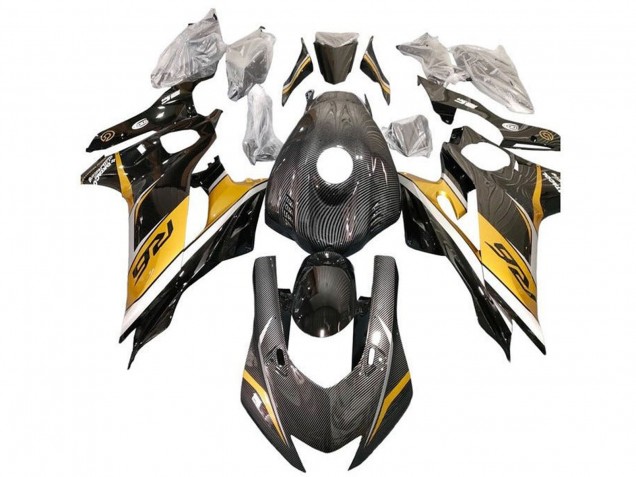 Carénages Moto Yamaha YZF R6 2017-2023 - Or Blanc Noir Fausse Fibre de Carbone