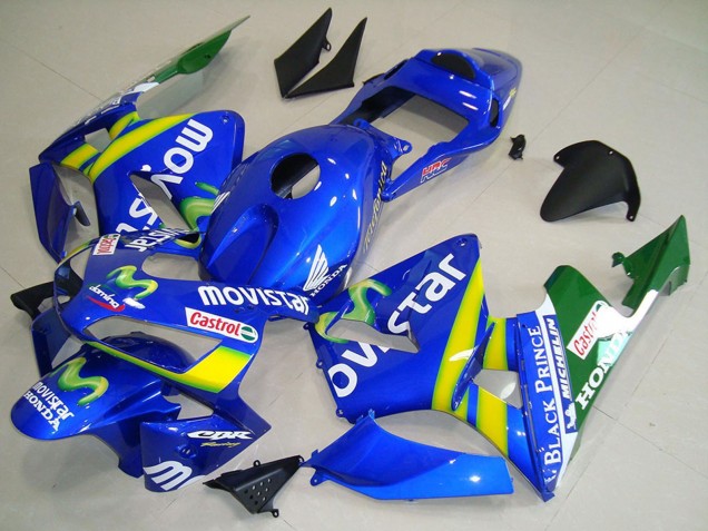 Carénage Moto Honda CBR600RR 2003-2004 - Bleu Jaune Vert MoviStar