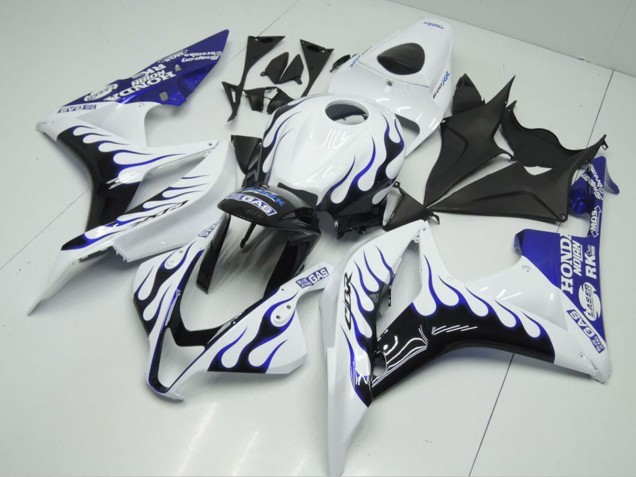 Carénages Moto Honda CBR600RR 2007-2008 - Blanc Bleu Noir Brillant Flamme