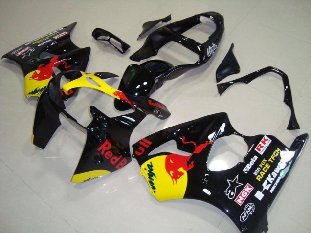 Carénages Moto Kawasaki ZX6R 2000-2002 - Noir Brillant Jaune Red Bull