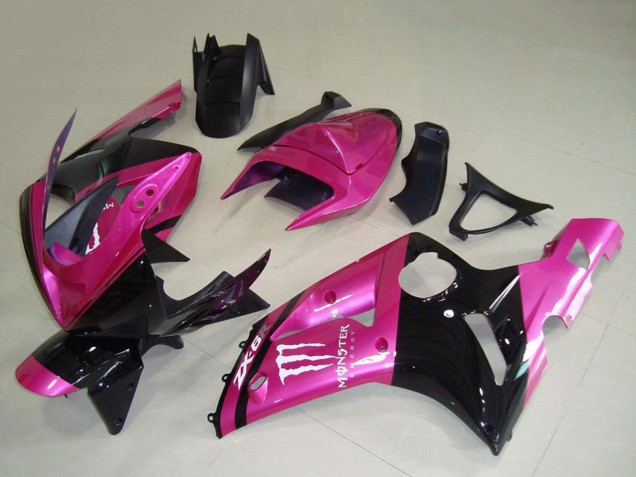 Carénages Moto Kawasaki ZX6R 2003-2004 - Rose Noir Blanc Monstre