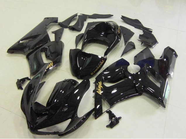 Carénages Moto Kawasaki ZX6R 2005-2006 - Noir Brillant Or Décalque