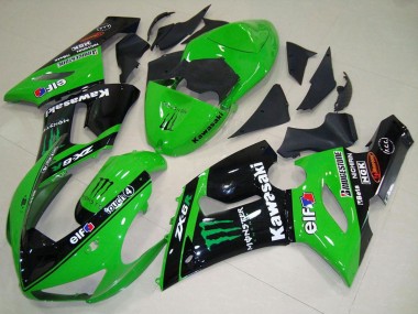 Carénages Moto Kawasaki ZX6R 2005-2006 - Vert Noir Brillant Elf Monstre